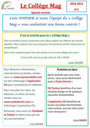 Le Collège Mag n°1 / 2014-2015