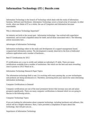 Information Technology (IT) | Buzzle.com