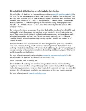 Diversified Rack & Shelving, Inc. Now Offering Pallet Rack Specials