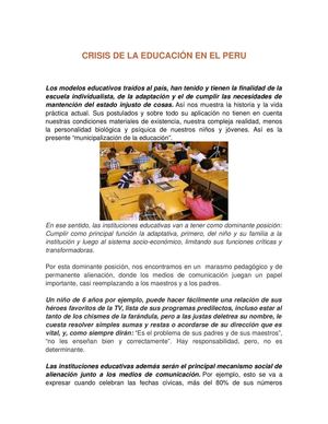 CRISIS DE LA EDUCACION EDUCACION PERUANA