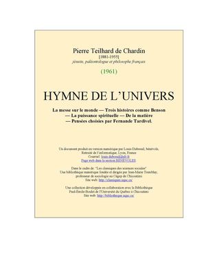 Pierre Teilhard de Chardin  (1961) HYMNE DE L’UNIVERS