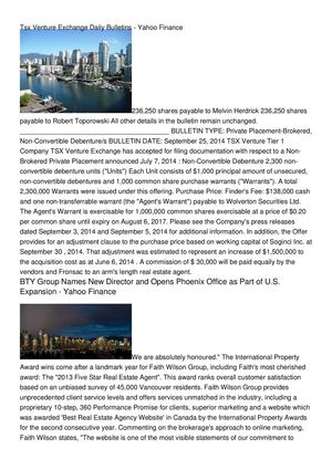 Tsx Venture Exchange Daily Bulletins - Yahoo Finance