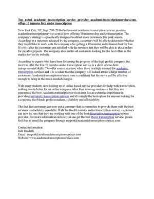 Top rated academic transcription service provider academictranscriptionservices.com offers 10 minutes free audio transcription