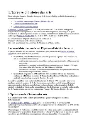 Description des épreuves d'Histoire des Arts au DNB
