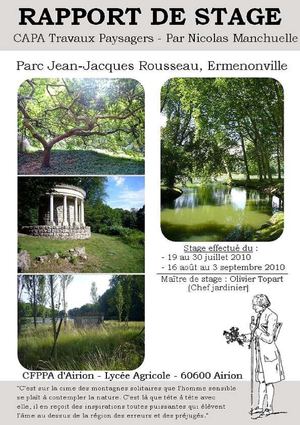 Rapport de stage Parc JJ Rousseau, Ermenonville, CAPA Travaux paysagers, 2010