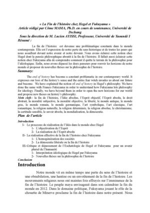 La fin de l'histoire chez Hegel et Fukuyama