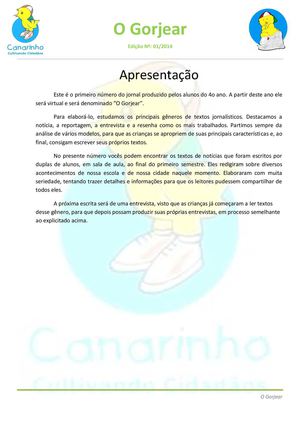 O Gorjear - Jornal Produzido pelos alunos do 4º Ano