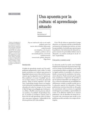 Una Apuesta Por La Cultura El Aprendizaje Situado