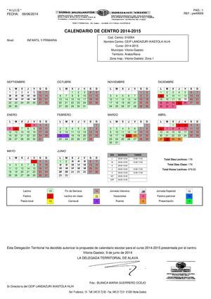 LANDAZURI IKASTOLAKO 2014-15 IKASTURTEKO EGUTEGIA