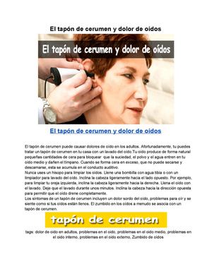 El Tapón De Cerumen Y Dolor De Oídos