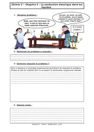 3° - Chimie 3 : la conduction électrique dans les liquides