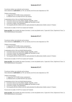 Recherche classe de 4ème SVT