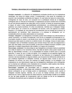 Ventajas y desventajas de la contratación temporal.