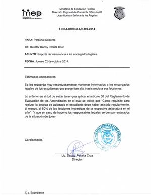 Reporte de inasistencia a los encargados 