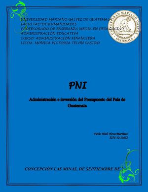 PNI Manejo del Presupuesto del Estado de Guatemala