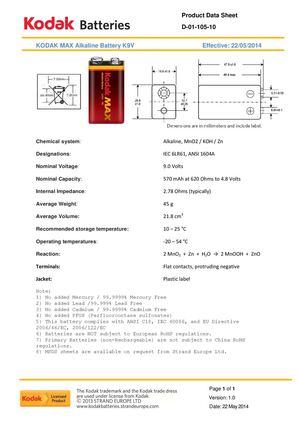 Ficha técnica Kodak MAX 9V 6LR61