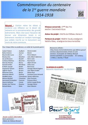 commémoration du Centenaire de la Grande guerre au Lycée des Métiers Beauregard