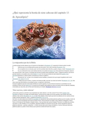 ¿Que Representa La Bestia De 7 Cabesas Del Libro De Apocalipsis