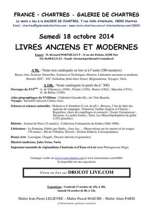LIVRES ANCIENS ET MODERNES - Samedi 18 octobre 2014 à 9H30 ET 14H: