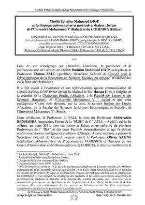 Cheikh Ibrahim Mahmoud DIOP et les Espaces universitaires et post-universitaires : les cas  de l'Université Mohammed V (Rabat) et du CODESRIA (Dakar)