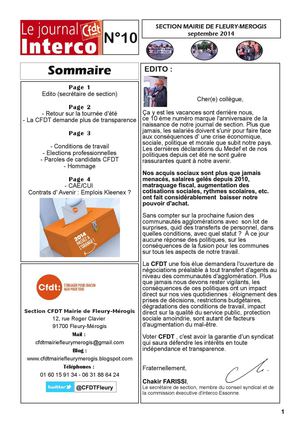 Journal n°10 de la Section CFDT Mairie de Fleury-Mérogis (septembre 2014)