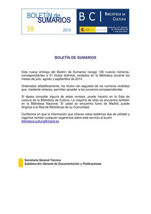 Boletín de Sumarios Nº 39 de la Biblioteca de Cultura