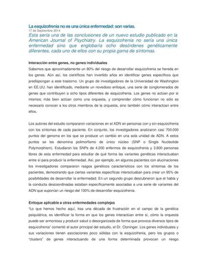 La Esquizofrenia No Es Una úNica Enfermedad