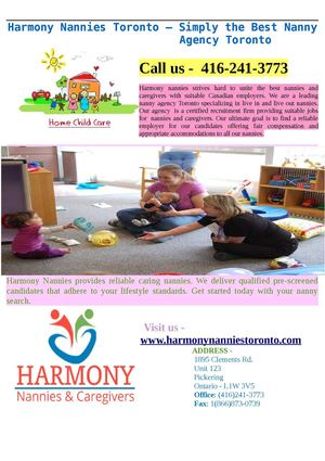 Harmony Nannies Toronto – Simply the Best Nanny Agency Toronto
