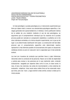 Origenes De Los Test Y Desarrollo