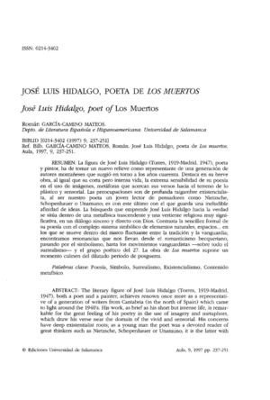 Jose Luis Hidalgo Poeta De Los Muertos
