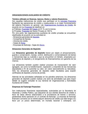 Organizaciones Auxiliares De Crédito