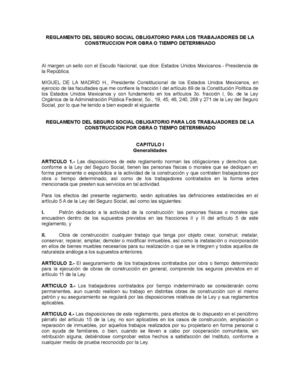 Reglamento Del Seguro Social Obligatorio Para Los Trabajadores De La Construccion Por Obra O Tiempo Determinado