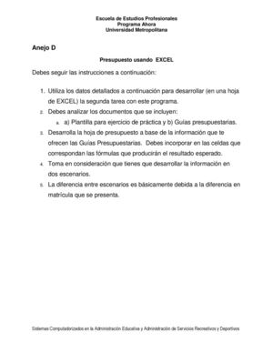 Anejos D Y E(1) Para Elaborar Un Presupuesto En Excel
