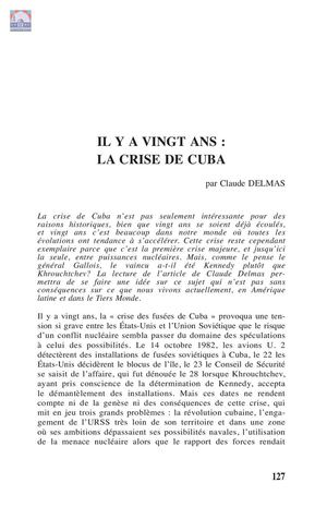 Delmas - Il y a vingt ans : la crise de Cuba (Octobre 1982)