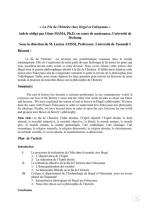 Article N°1La fin de l'histoire chez Hegel et Fukuyama