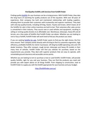 Find Quality Forklifts With Services From Forklift Finder