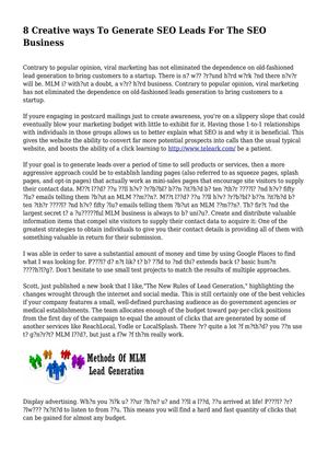 8 Creative ways To Generate SEO Leads For The SEO Business