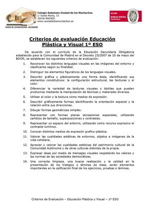 Criterios Evaluación Calificación Plástica 1º Eso