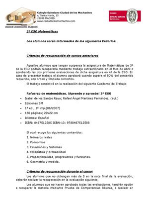 Criterios Evaluación Calificación Matemáticas 3º Eso