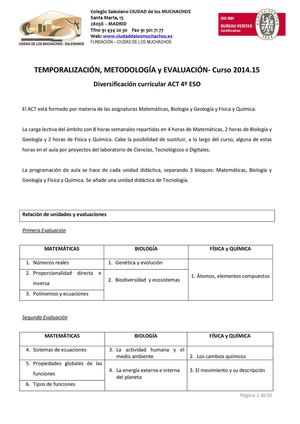 Criterios Calificación Evaluación Ámbito Científico Tecnológico 4º Eso