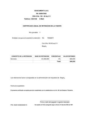 Certificado de retenciones Certificado de retenciones