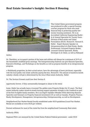 Real Estate Investor's Insight: Section 8 Housing