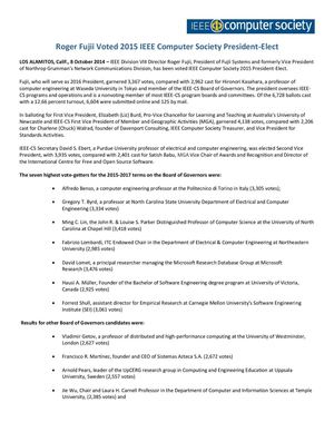 Roger Fujii Voted 2015 IEEE Computer Society President-Elect