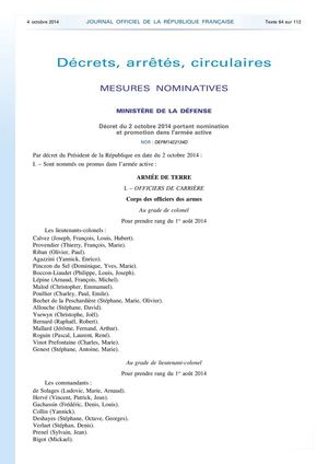 Décret Promotion 2 octobre 2014
