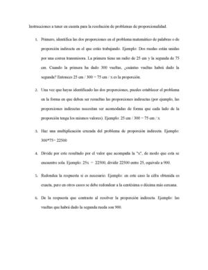 Instrucciones A Tener En Cuenta Para La Resolución De Problemas De Proporcionalidad