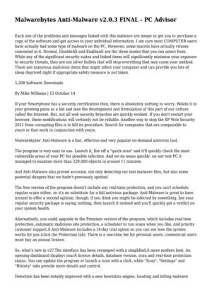 Malwarebytes Anti-Malware v2.0.3 FINAL - PC Advisor