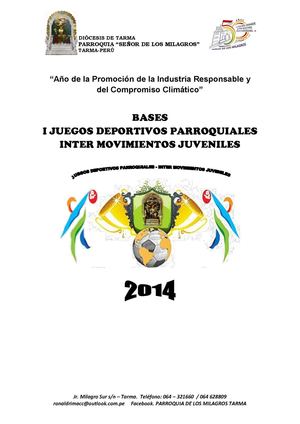 BASES I JUEGOS DEPORTIVOS PARROQUIALES INTER MOVIMIENTOS JUVENILES