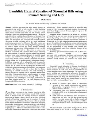 Ijsrp - Landslide Hazard Zonation of Sirumalai Hills using  Remote Sensing and GIS