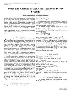 Ijsrp - Study and Analysis of Transient Stability in Power  Systems