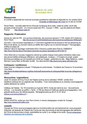 Bulletin de veille du 16/10/2014